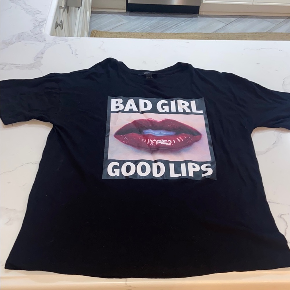 GET 4 $5 😊 Forever 21 “Bad Girl Good Lips” Black T-shirt